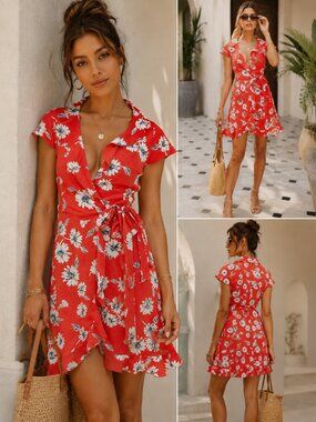 Vintage Pink Wheels Mini Ruffled Floral Dress Small